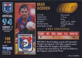 1994 Dynamic Rugby League Series 1 #100 Brad Godden Back